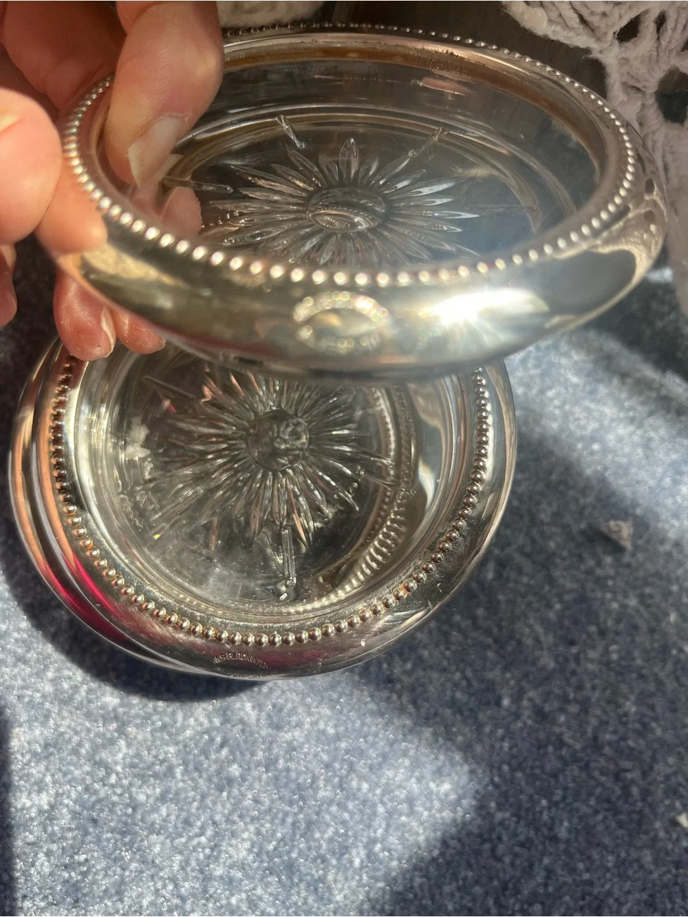 Stacked Silver Glass Coasters - Clear & Silver